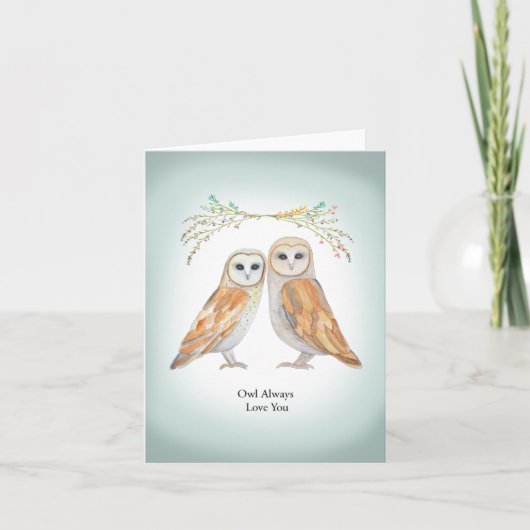 Barn Owl Couple Wedding Jubileum Cute Owls Kaart (Voorkant)