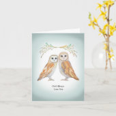 Barn Owl Couple Wedding Jubileum Cute Owls Kaart (Gele Bloem)