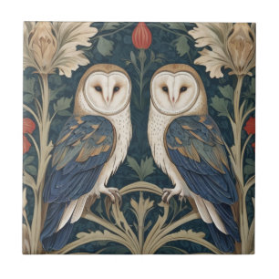 Barn Owl Couple William Morris stijl twee uilen Tegeltje