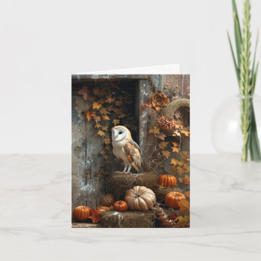 Barn Owl en Barn Wood Autumn Vert Blank Notitiekaartje (Voorkant)
