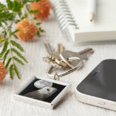 Barn Owl en Moon Square Sleutelhanger (Zijkant)