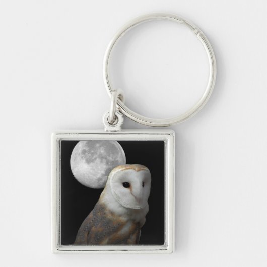 Barn Owl en Moon Square Sleutelhanger (Voorkant)