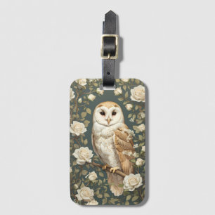 Barn Owl en Witte Rozen William Morris Geïnspireer Bagagelabel