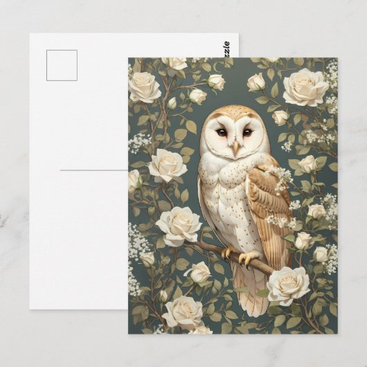 Barn Owl en Witte Rozen William Morris Geïnspireer Briefkaart (Voorkant / Achterkant)