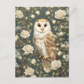 Barn Owl en Witte Rozen William Morris Geïnspireer Briefkaart (Voorkant)