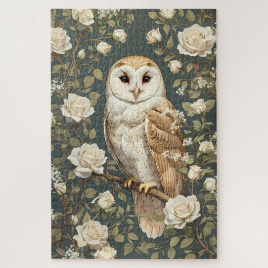 Barn Owl en Witte Rozen William Morris Geïnspireer Legpuzzel (Verticaal)