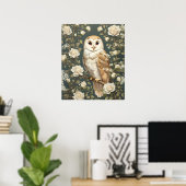 Barn Owl en Witte Rozen William Morris Geïnspireer Poster (Thuiskantoor)