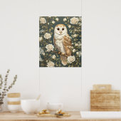 Barn Owl en Witte Rozen William Morris Geïnspireer Poster (Keuken)