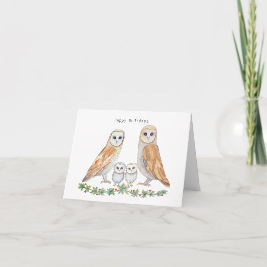 Barn Owl Familie van Vier  bosgebieden Kerstmis Kaart (Voorkant)