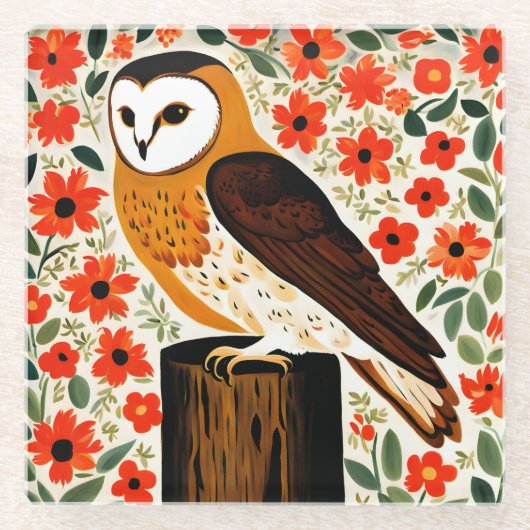 Barn Owl Glazen Onderzetter (Voorkant)