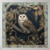 Barn Owl in een nachtbos William Morris Style Poster (Voorkant)