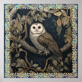 Barn Owl in een nachtbos William Morris Style Poster