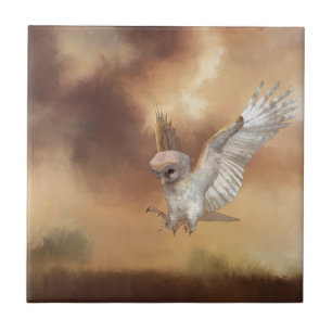 Barn Owl in Flight Digital Painting Tegeltje