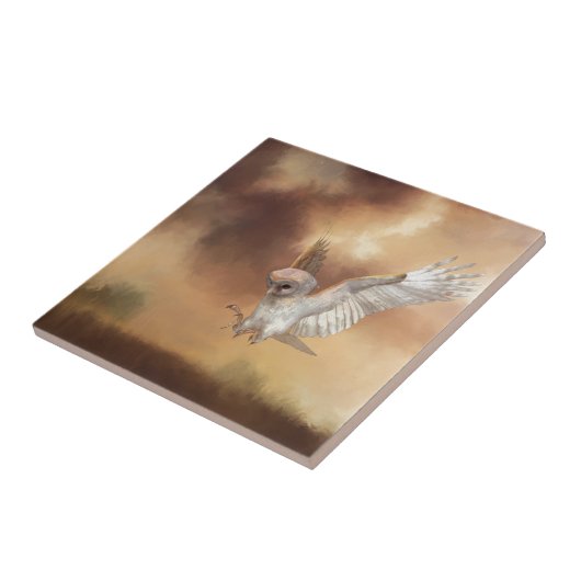 Barn Owl in Flight Digital Painting Tegeltje (Zijkant)