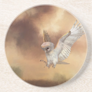 Barn Owl in Flight Digital Painting Zandsteen Onderzetter