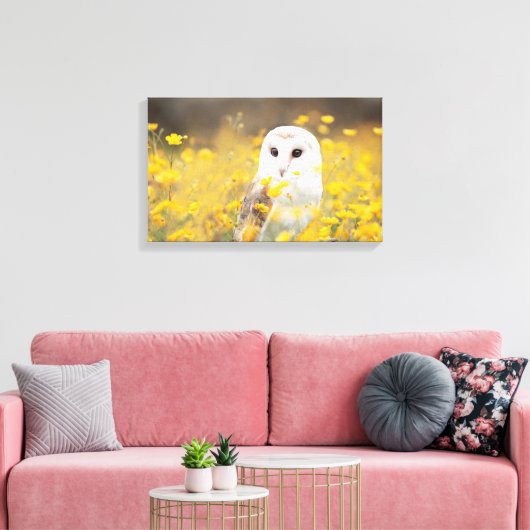 Barn Owl in Geel Veldveld Canvas Afdruk (Insitu (Woonkamer))