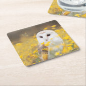 Barn Owl in Geel Veldveld Kartonnen Onderzetters (Schuin)