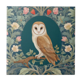 Barn Owl in Oval William Morris stijl Links tegeno Tegeltje