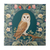 Barn Owl in Oval William Morris stijl Rechts tegen Tegeltje (Voorkant)