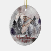 Barn Owl Moon Waterverf Forest Kerstmis Ornament (Rechts)
