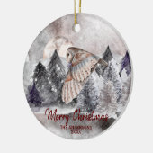 Barn Owl Moon Waterverf Forest Kerstmis Ornament (Links)