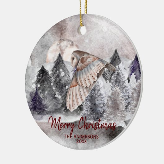 Barn Owl Moon Waterverf Forest Kerstmis Ornament (Links)