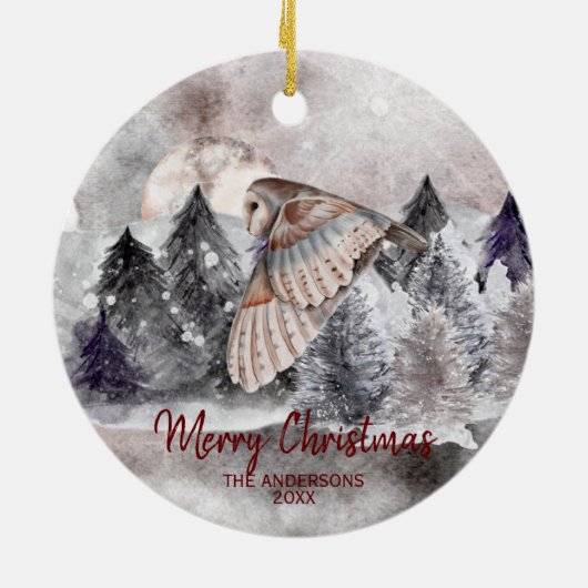 Barn Owl Moon Waterverf Forest Kerstmis Ornament (Achterkant)