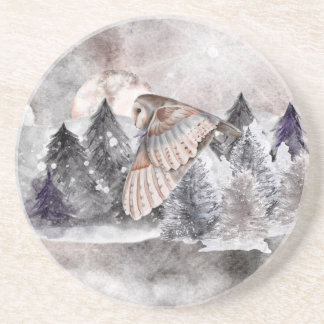 Barn Owl Moon Waterverf Forest Sandstone Onderzett Zandsteen Onderzetter