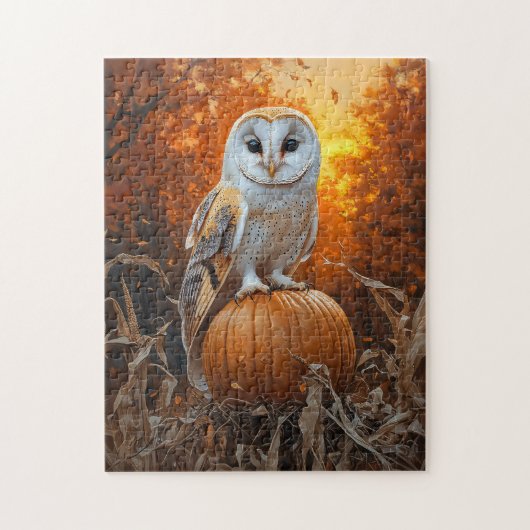 Barn Owl op Pumpkin Autumn Legpuzzel (Verticaal)