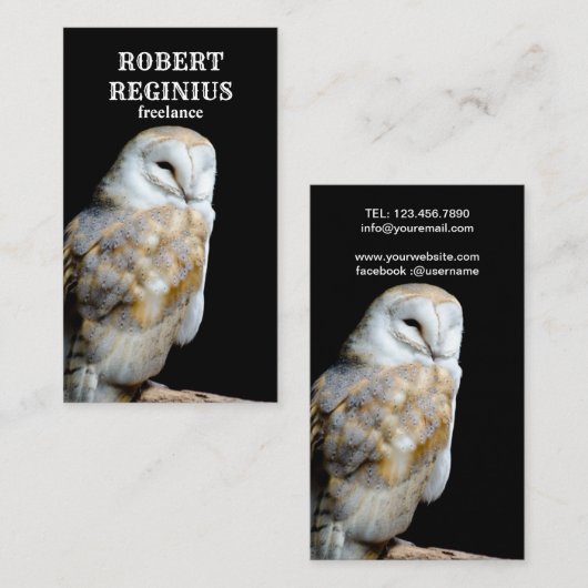 Barn Owl op zwarte achtergrond Visitekaartje (Voorkant / Achterkant)
