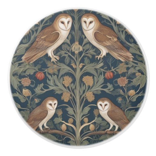Barn Owl Pattern William Morris stijl Uilen Keramische Knop (Voorkant)