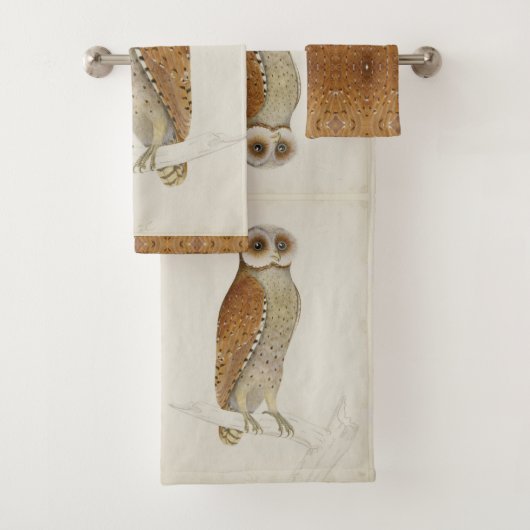Barn owl rustic  natuur illustratie bad handdoek (Insitu)