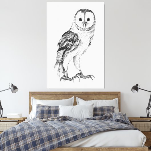 Barn Owl - Tekening in zwarte pen Canvas Afdruk (Insitu (Slaapkamer))