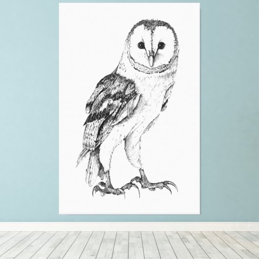 Barn Owl - Tekening in zwarte pen Canvas Afdruk (Insitu (Houten vloer))
