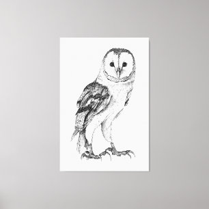 Barn Owl - Tekening in zwarte pen Canvas Afdruk