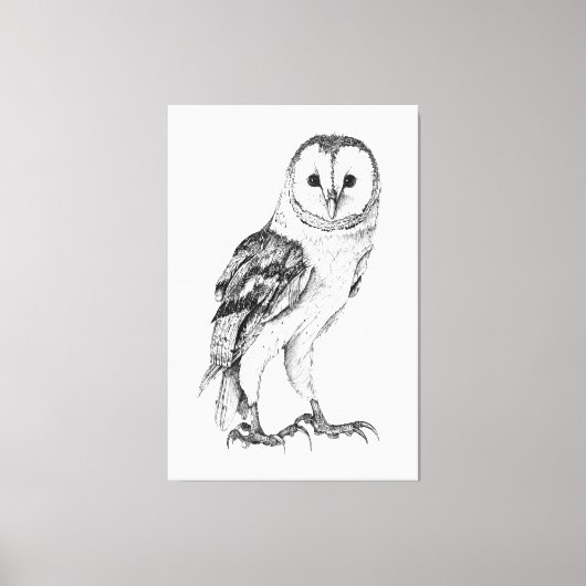 Barn Owl - Tekening in zwarte pen Canvas Afdruk (Voorkant)