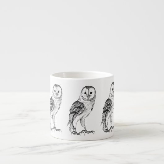 Barn Owl - Tekening in zwarte pen Espresso Kop (Voorkant)