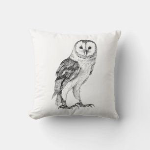 Barn Owl - Tekening in zwarte pen Kussen