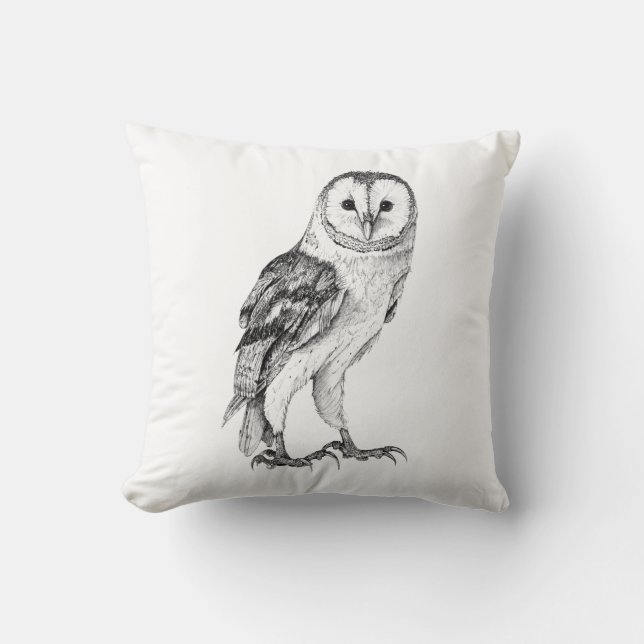 Barn Owl - Tekening in zwarte pen Kussen (Voorkant)