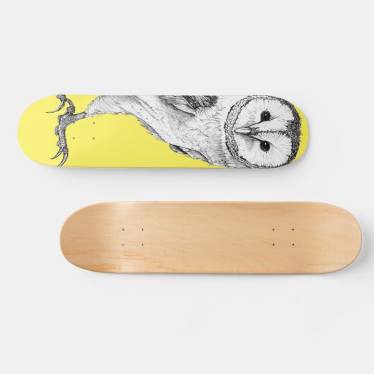 Barn Owl - Tekening in zwarte pen Skateboard (Horizontaal)
