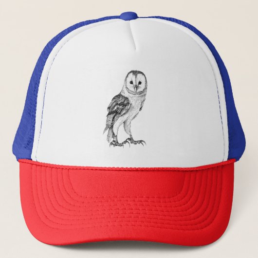 Barn Owl - Tekening in zwarte pen Trucker Pet (Voorkant)