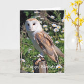 Barn Owl Verjaardag Kaart (Gele Bloem)