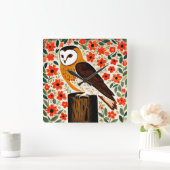 Barn Owl Vierkante Klok (Huis)