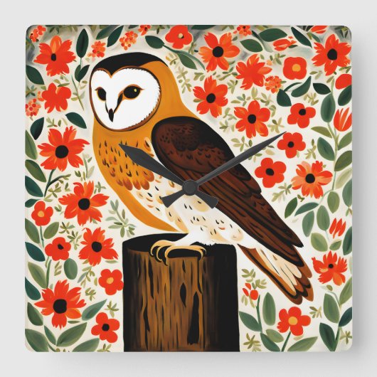 Barn Owl Vierkante Klok (Voorkant)