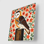 Barn Owl Vierkante Klok (Hoek)