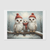 Barn Owl vrolijke kerstfamilie op een tak Tissuepapier (Voorkant)