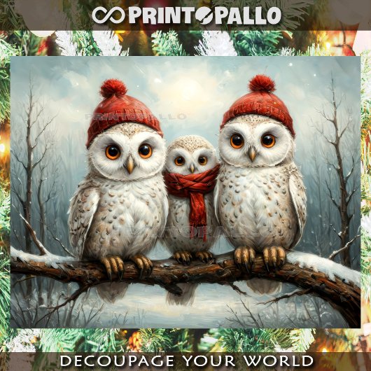 Barn Owl vrolijke kerstfamilie op een tak Tissuepapier