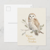 Barn Owl Warm Winter Wishes Watercolor Feestdagenkaart (Voorkant / Achterkant)