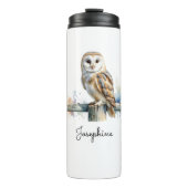 Barn Owl Watercolor Bird Illustration Personalized Thermosbeker (Voorkant)