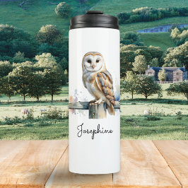 Barn Owl Watercolor Bird Illustration Personalized Thermosbeker
